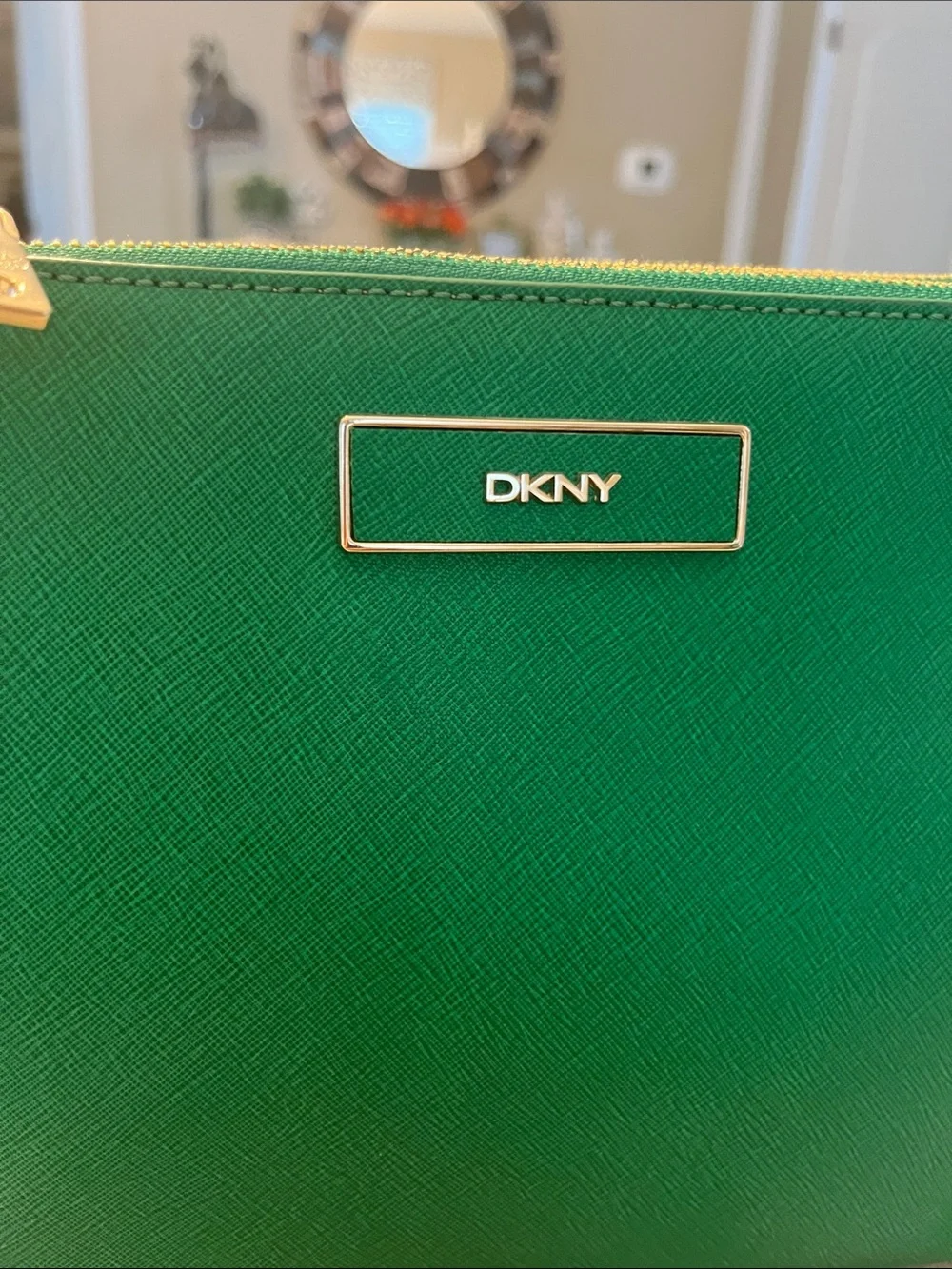 DKNY Emerald Green Saffiano Crossbody Bag with Gold Hardware